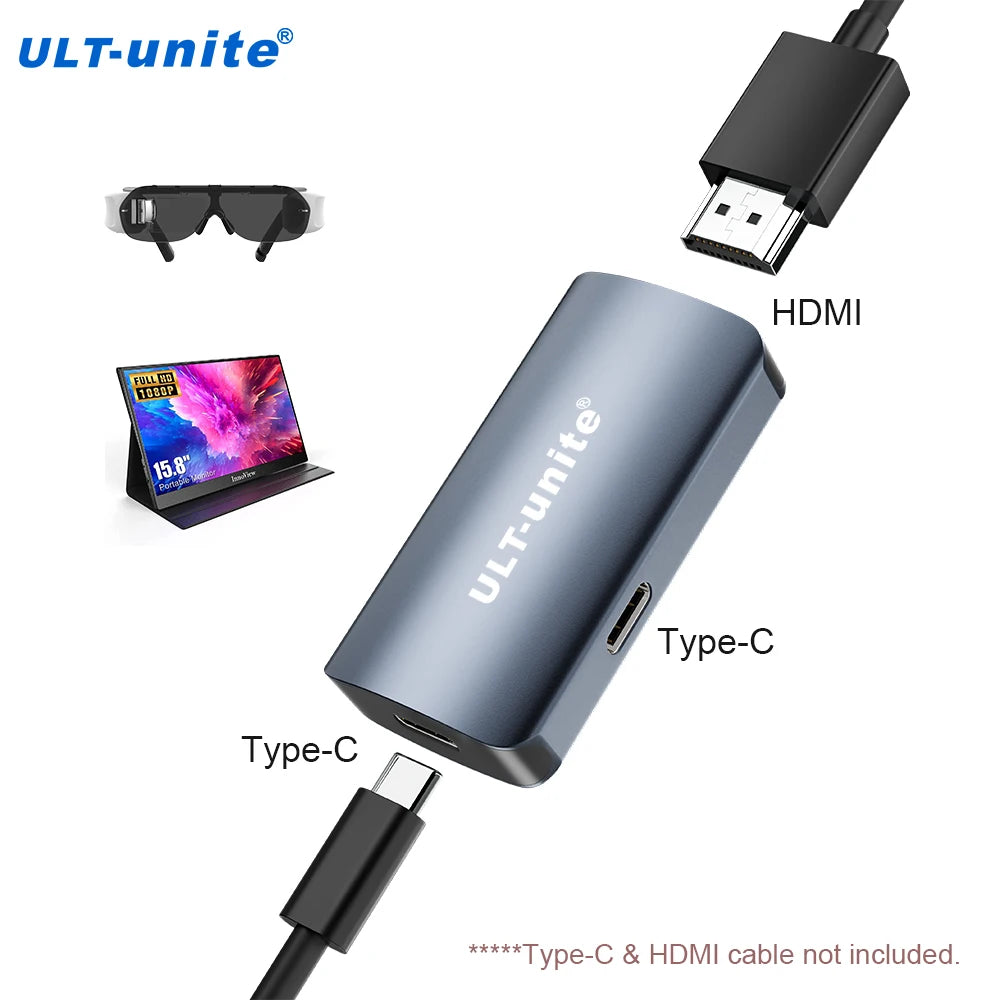 Conversor HDMI para Tipo-C 4K60HZ Adaptador HDMI para USB C Compatível com RayNeo, XREAL Air, Rokid Air, Switch 2 Base, PS5, Steam Deck