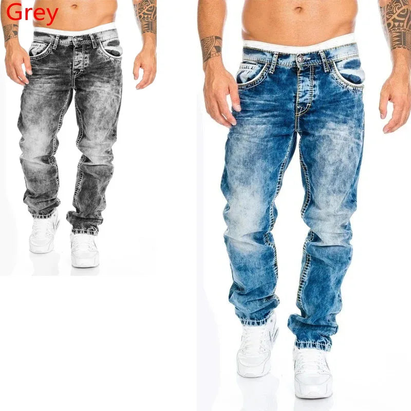 2024 calças de brim masculinas bolsos sólidos estiramento denim calças retas primavera verão negócios calças casuais diário streetwear roupas masculinas