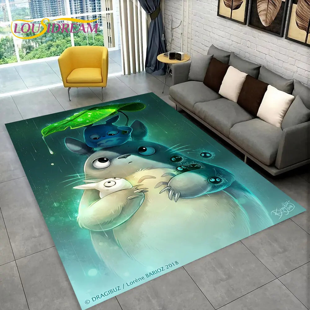 Tapete de Área 3D Antiderrapante Infantil com Desenho Animado O Meu Vizinho Totoro, para Sala de Estar, Quarto, Sofá e Decoração de Porta