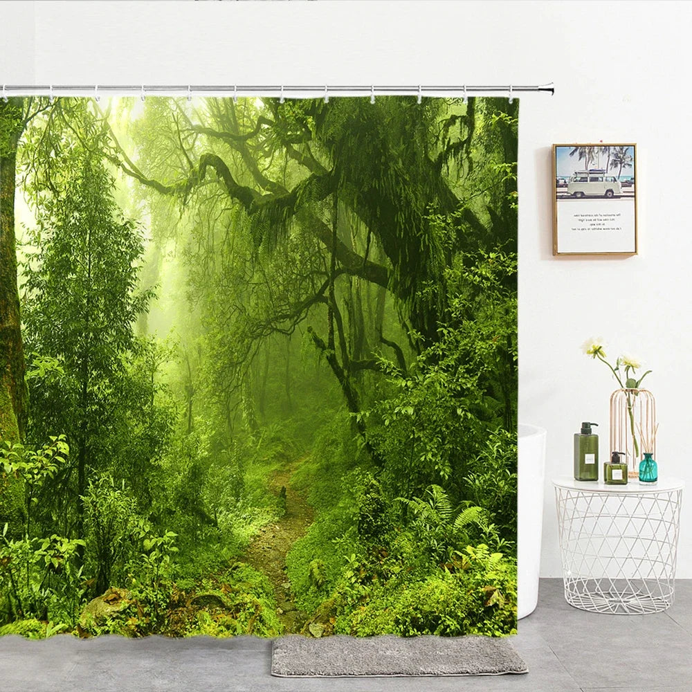Cortina de banho 3d impressão janela cenário floresta cortinas de chuveiro 180*200cm à prova dwaterproof água cortina do banheiro tecido lavável com ganchos