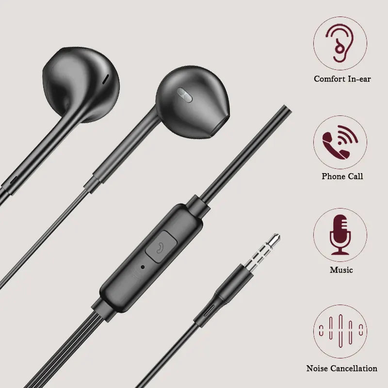 Fones de ouvido intra-auriculares com fio de 3,5 mm Fones de ouvido com fio com microfone Fones de ouvido estéreo esportivos MP3
