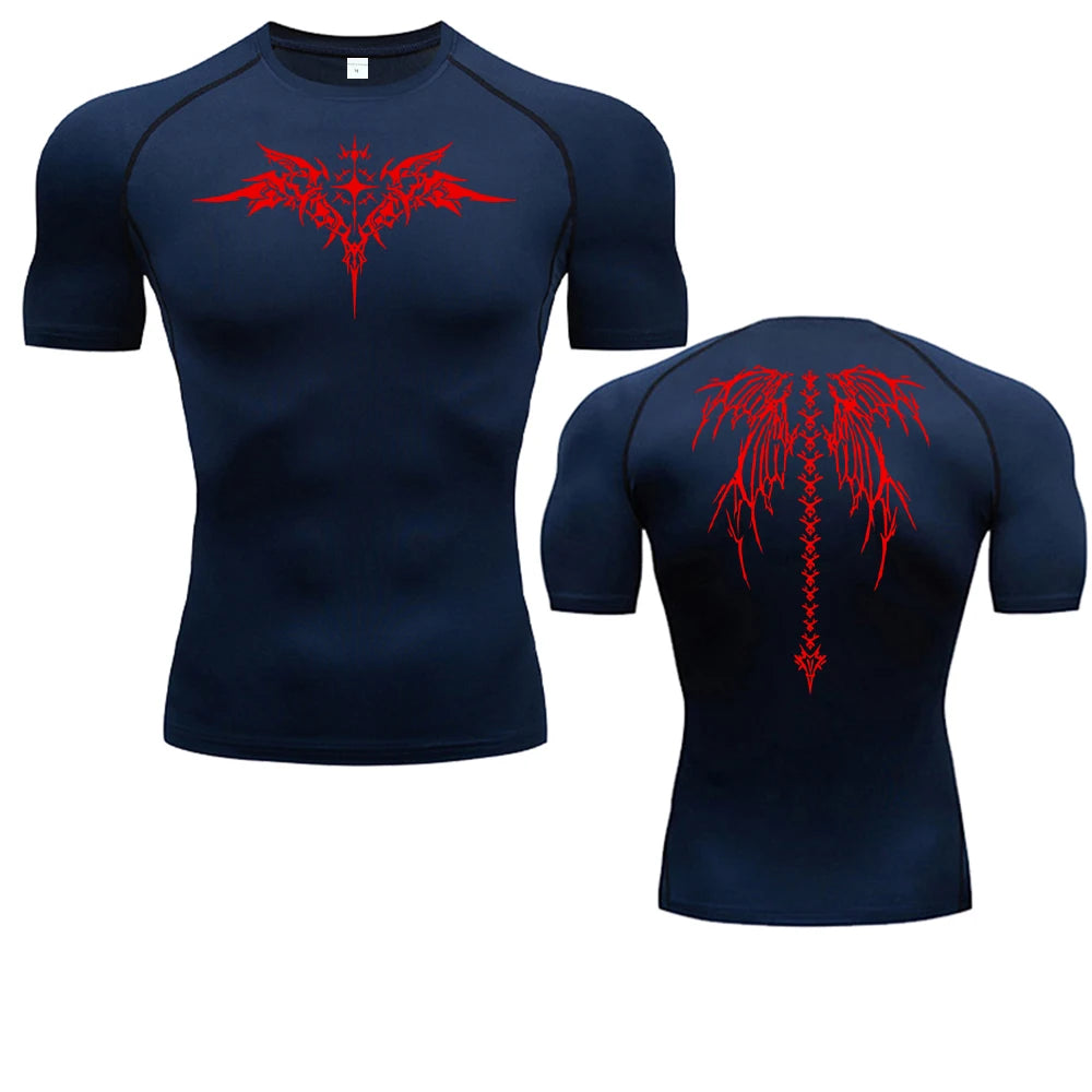 Camiseta de Compressão com Estampa de Anime para Homens, Camiseta de Corrida de Secagem Rápida, Roupas de Fitness, Tops Respiráveis de Manga Curta