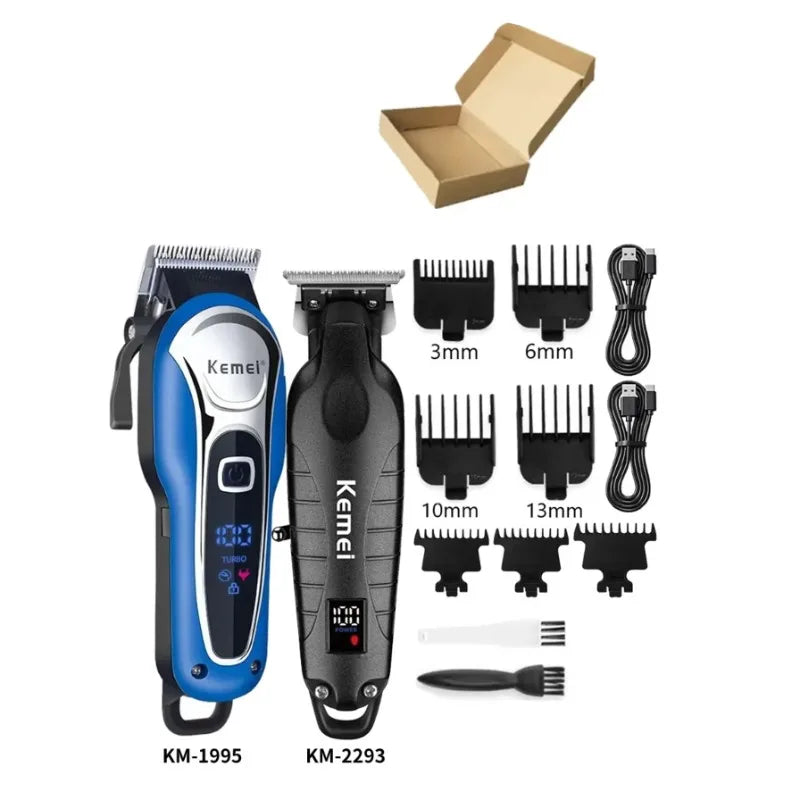 Máquina de Corte Profissional Kemei KM-1995 KM-2293 KM-T95, Aparador de Cabelo Elétrico com Display LCD