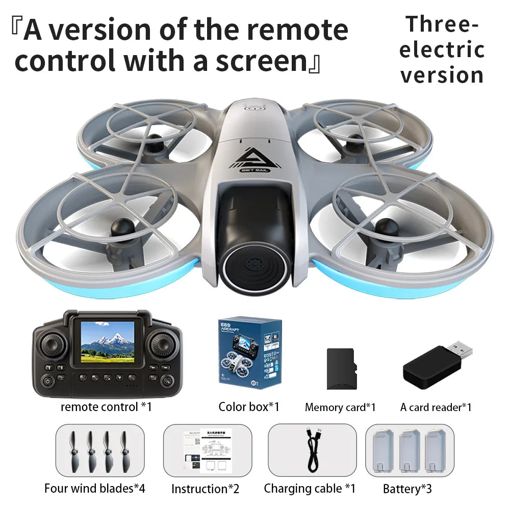 E69 mini drone câmera hd para evitar obstáculos fotografia aérea sem escova câmera dupla profissional com tela quadcopter