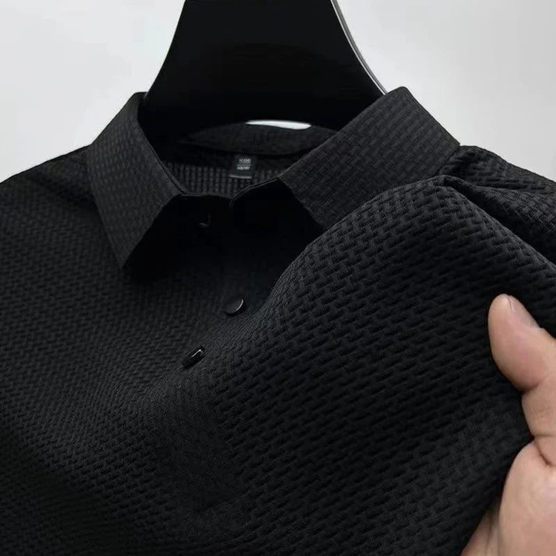 Novo negócio masculino casual manga curta osso flor cor sólida camisa polo moda respirável confortável verão versátil topo