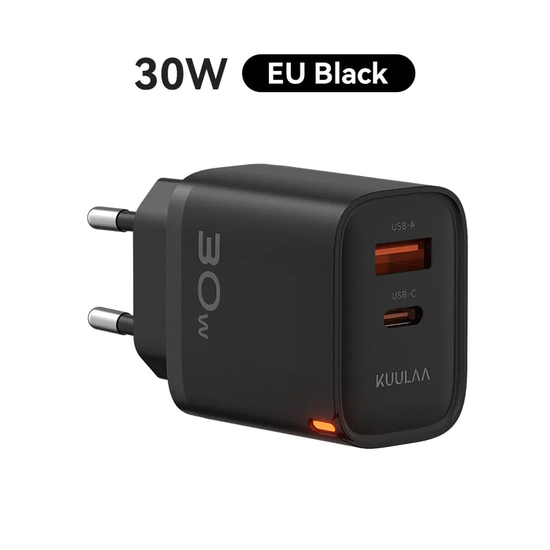 KUULAA 30W GaN Carregador PD 3.0 QC4.0 USB C Carregador Para iPhone 17 16 15 Pro Samsung S25 Xiaomi Tablet iPad Air Pro Carregador de telefone
