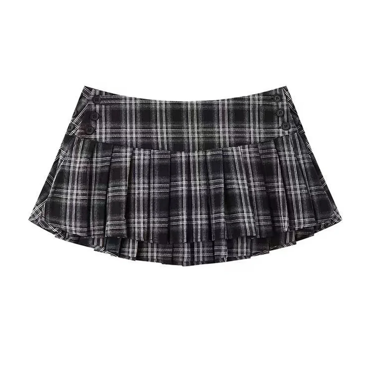 Mini-saia xadrez vermelho vintage feminina, botões de saias plissadas, estilo preppy, moda coreana, roupas, verão, Y2k