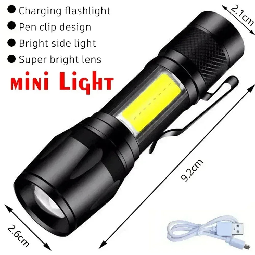 Lanternas LED de Alta Potência com Display, Tocha Tática, Luz de Display, Carregamento USB, Camping, Pesca, Defensa Zoom Lanterna, 300000LM