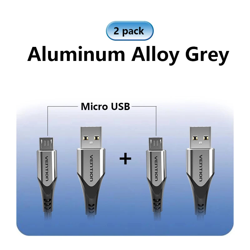 Vention-micro usb 3a cabo de nylon, carregador rápido, tipo c, download de dados, para samsung, xiaomi, lg, android