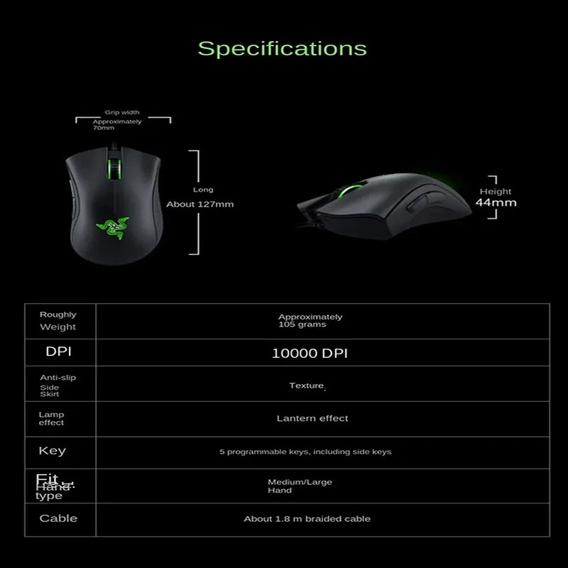 Razer Purgatory Viper Standard Edition 6400DPI Wired Gaming Mouse Marca Mercadoria Presente de Aniversário Graduação Atacado
