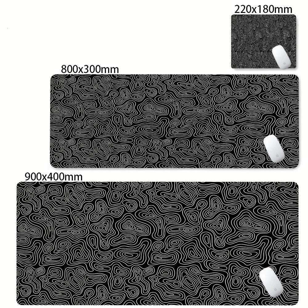 Xxl tapete de mesa preto e branco strata líquido mousepad grande abstrato mouse pad jogos deskmat com lockedge escritório antiderrapante tapete