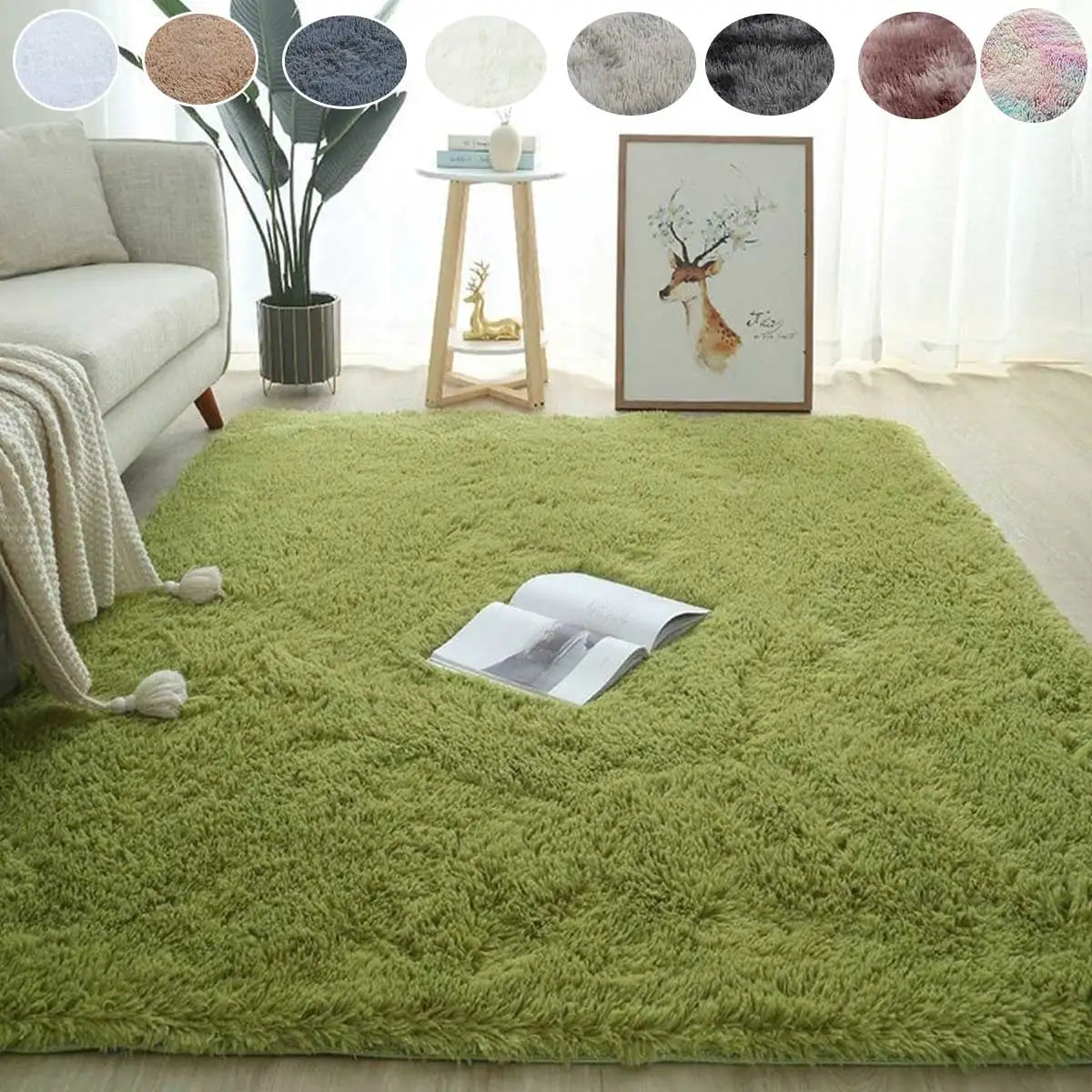 Tapete de pelúcia sala de estar sofá mesa de café verde rosa fofo cobertores macios área tapetes quarto das crianças antiderrapante decoração de casa
