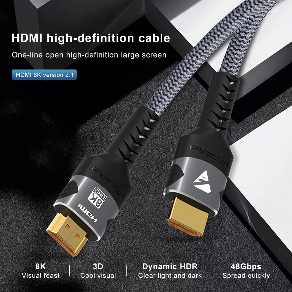FDBRO Cabo compatível com HDMI para RTX 3080, vídeo eARC HDR, PC Laptop TV Box e PS5, 4K @ 120Hz, 8K @ 60Hz, 2.1 cabo, adaptador de 48Gbps