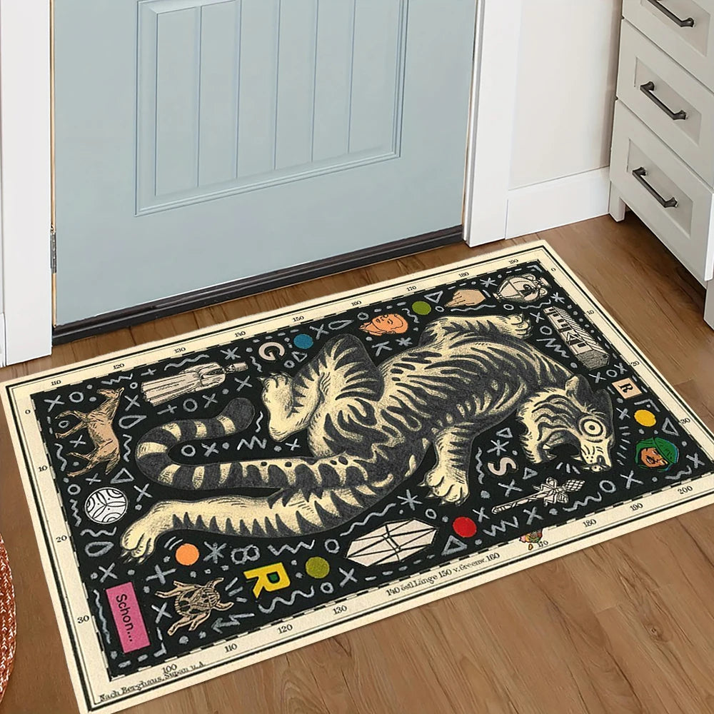 Retro tigre bem vindo porta tapete com padrão tapetes para cozinha banheiro borda xadrez quarto decoração de casa carpe