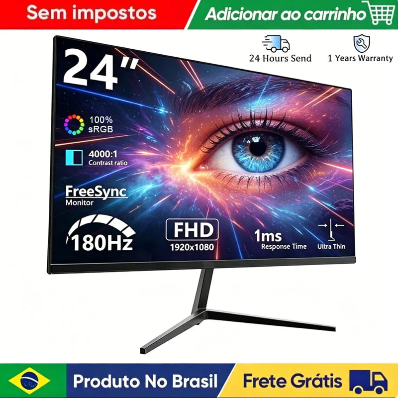 180 Hz Monitor de jogos para pc de 24 polegadas, 180 Hz, tela IPS LED, 1920 × 1080P, 100% sRG FHD, HDMI/DP, desktop, ultrafino, monitor de tela para jogos