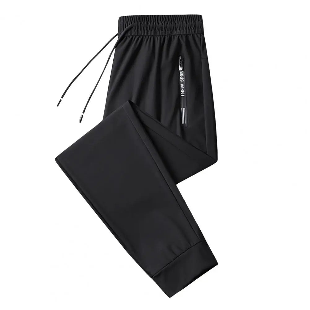 Calça esportiva de seda gelo masculina, malha, secagem rápida, de tornozelo, respirável, casual, fina, solta, elástica, verão