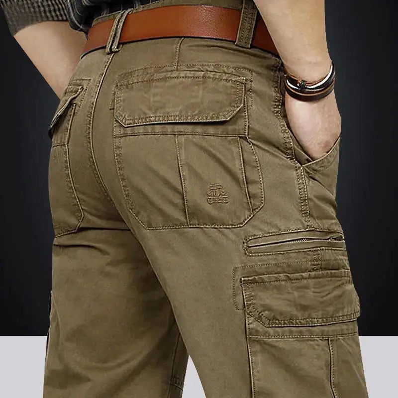 Calças de Trabalho Casuais de Algodão para Homens, Tamanho Grande, Soltas, com Pernas Retas e Múltiplos Bolsos, Resistentes a...
