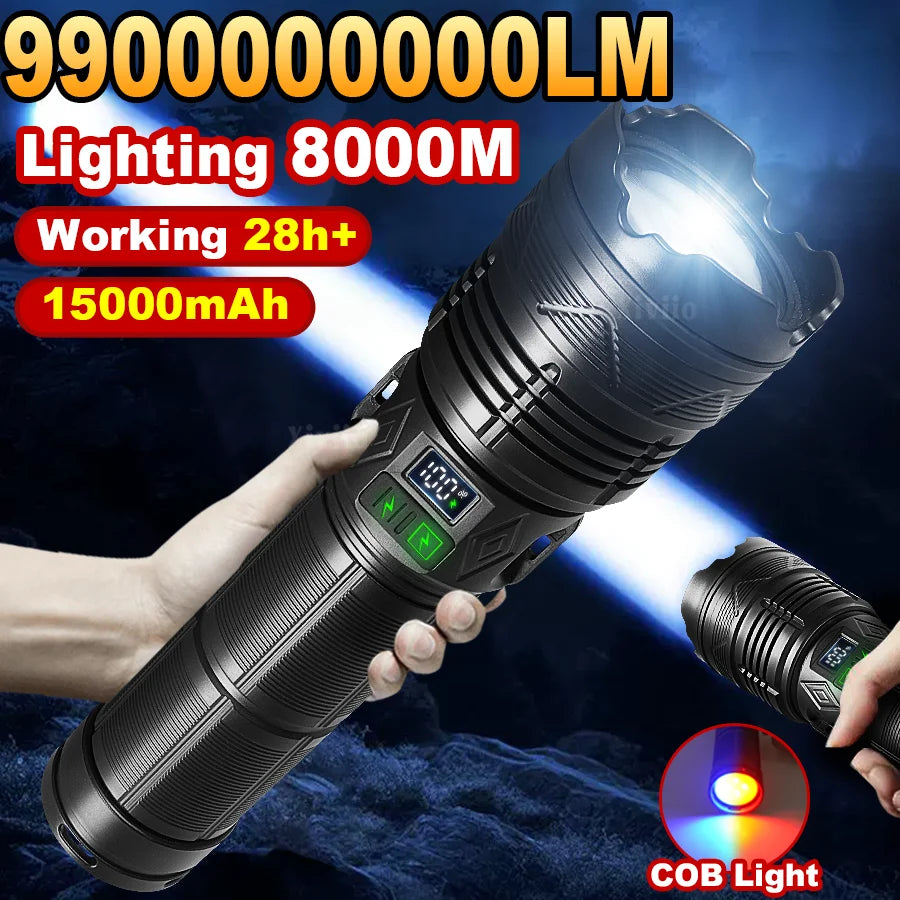 Lanterna Ultra Poderosa 99000000LM 10000W Recarregável LED Tática Super Brilhante para Aventura ao Ar Livre Pesca Camping,lanterna alta potencia,lanterna tática,zoomável lanterna Lanterna grande à prova d'água