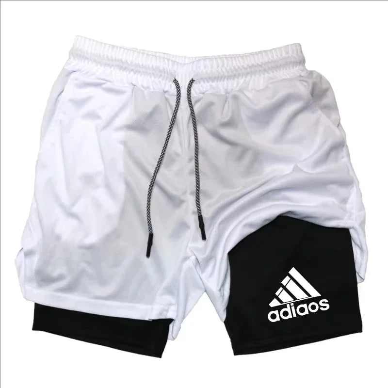 Shorts de compressão masculino verão ginásio fitness correndo treinamento esportes shorts dois-em-um malha respirável shorts de secagem rápida