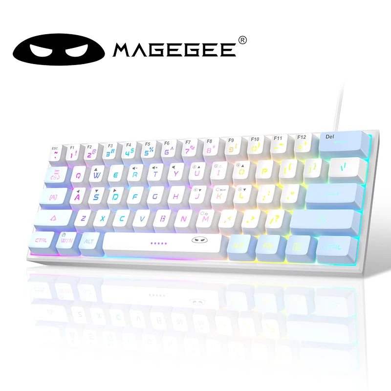 Teclado para jogos MageGee Mini 60%, teclado ultracompacto retroiluminado RGB de 61 teclas, escritório de sensação mecânica ergonômica à prova d'água TS91