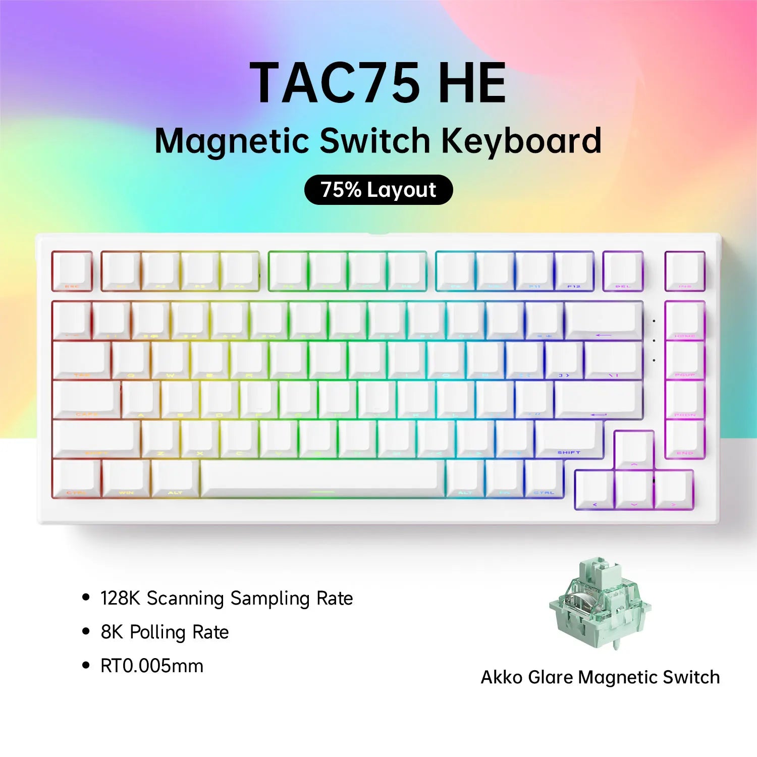 Akko tac75 he teclado de interruptor magnético 75% teclados para jogos gatilho rápido 0.005mm 8k rgb com fio esports teclado personalizado para gamer