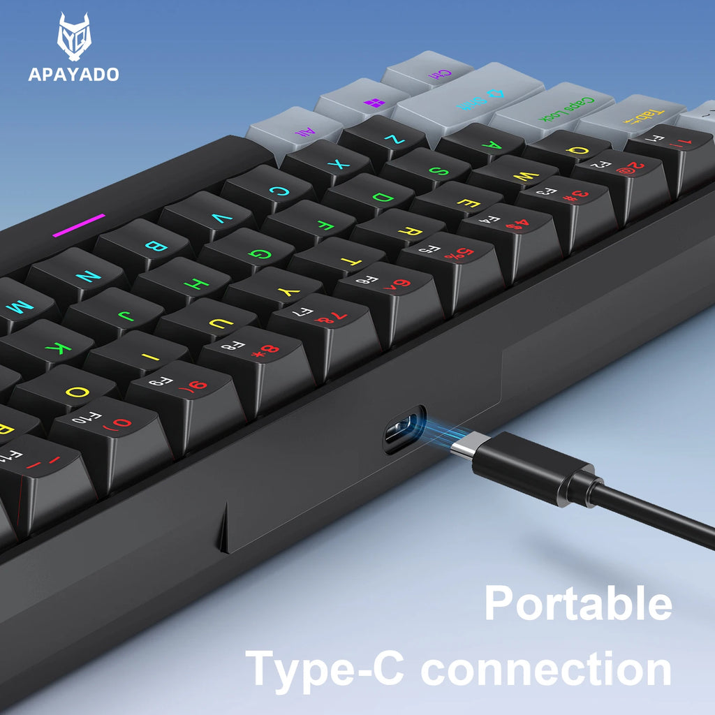 APAYADO K61 Mini teclado mecânico, com fio, 61 teclas, Phantom RGB, interruptor mecânico preto/branco vermelho/azul para jogos, 60% portátil