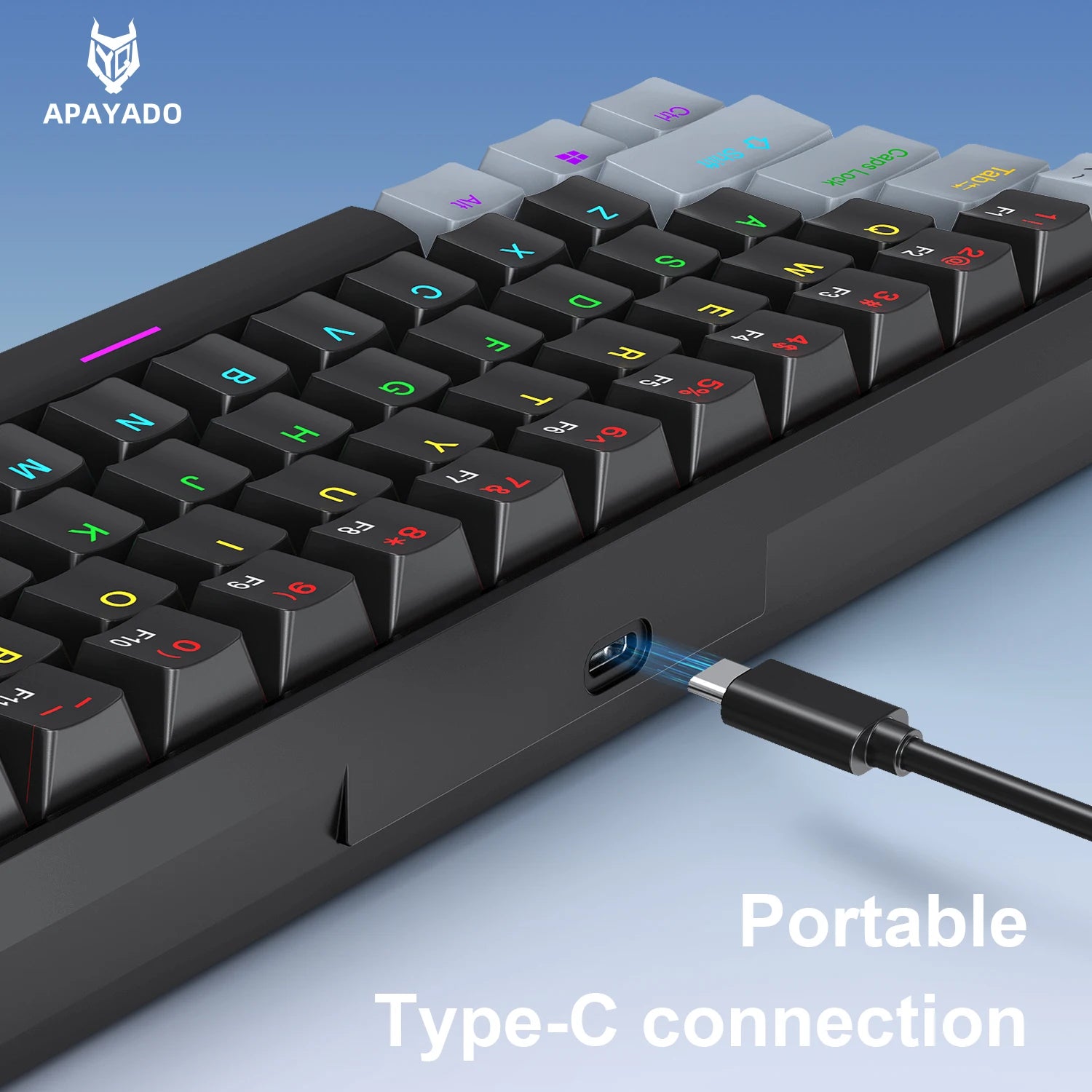 APAYADO K61 Mini teclado mecânico, com fio, 61 teclas, Phantom RGB, interruptor mecânico preto/branco vermelho/azul para jogos, 60% portátil