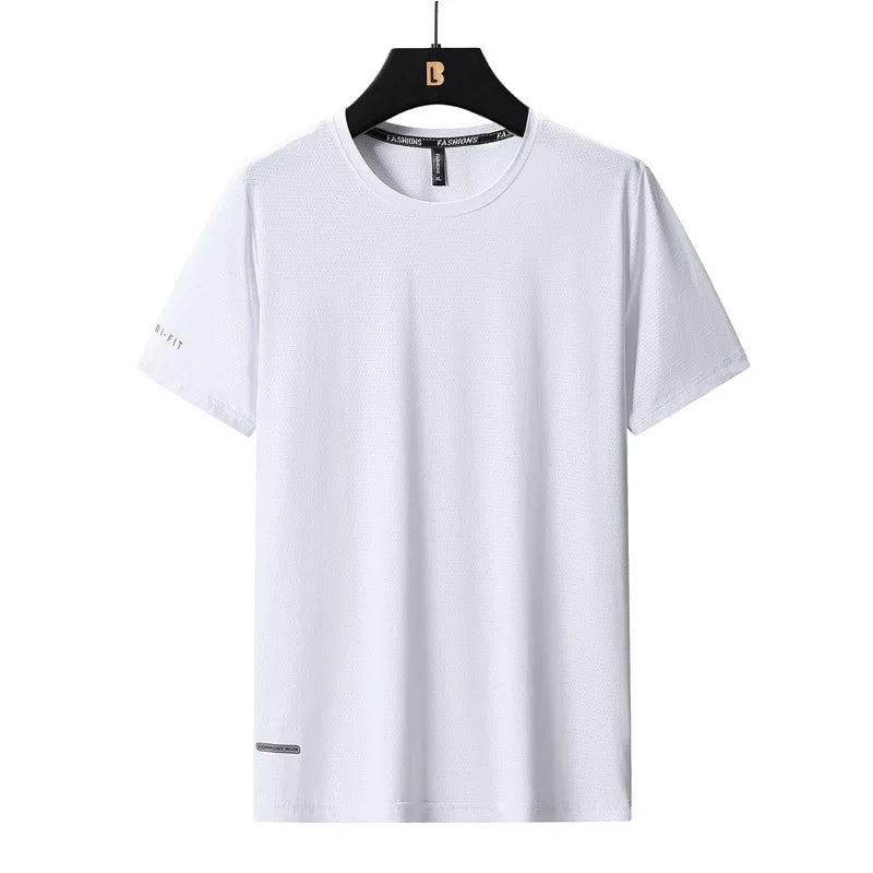 Camisetas masculinas de seda gelo de alta qualidade plus size 8xl camiseta masculina gorda camiseta respirável vestindo camisetas correndo transporte rápido