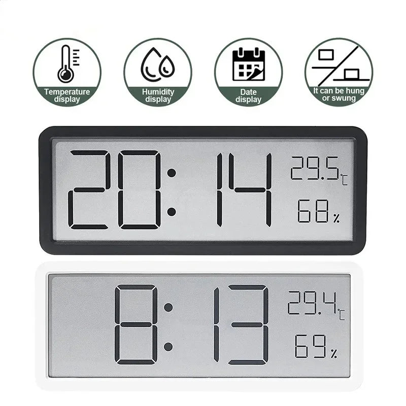 Tela lcd relógio de parede digital tempo temperatura umidade exibição relógio eletrônico desktop relógio digital alimentado por bateria