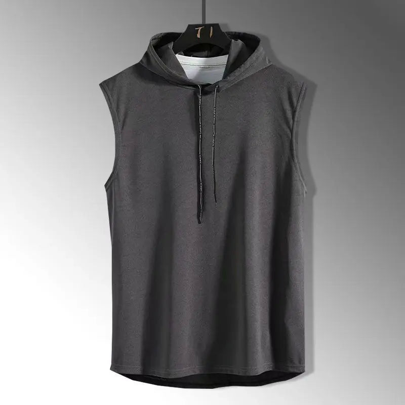 Cor sólida 2023 marca nova regata masculina colete sem mangas camisetas para masculino com capuz homem coletes topos hip hop regata masculina t camisa