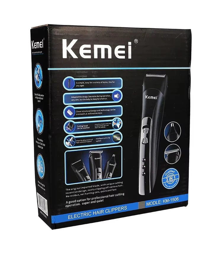 Kemei KM-1506 3 em 1 máquina de cortar cabelo elétrica carregamento usb barbeador recarregável nariz aparador cabelo profissional máquina barbear