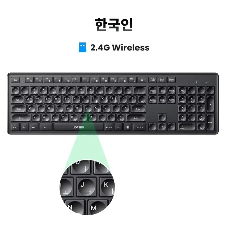 UGREEN-Teclado sem fio Bluetooth 5.0, russo, coreano, EN 99 Teclas para MacBook, iPad, PC, Tablet, USB C, Recarregável, 2.4G