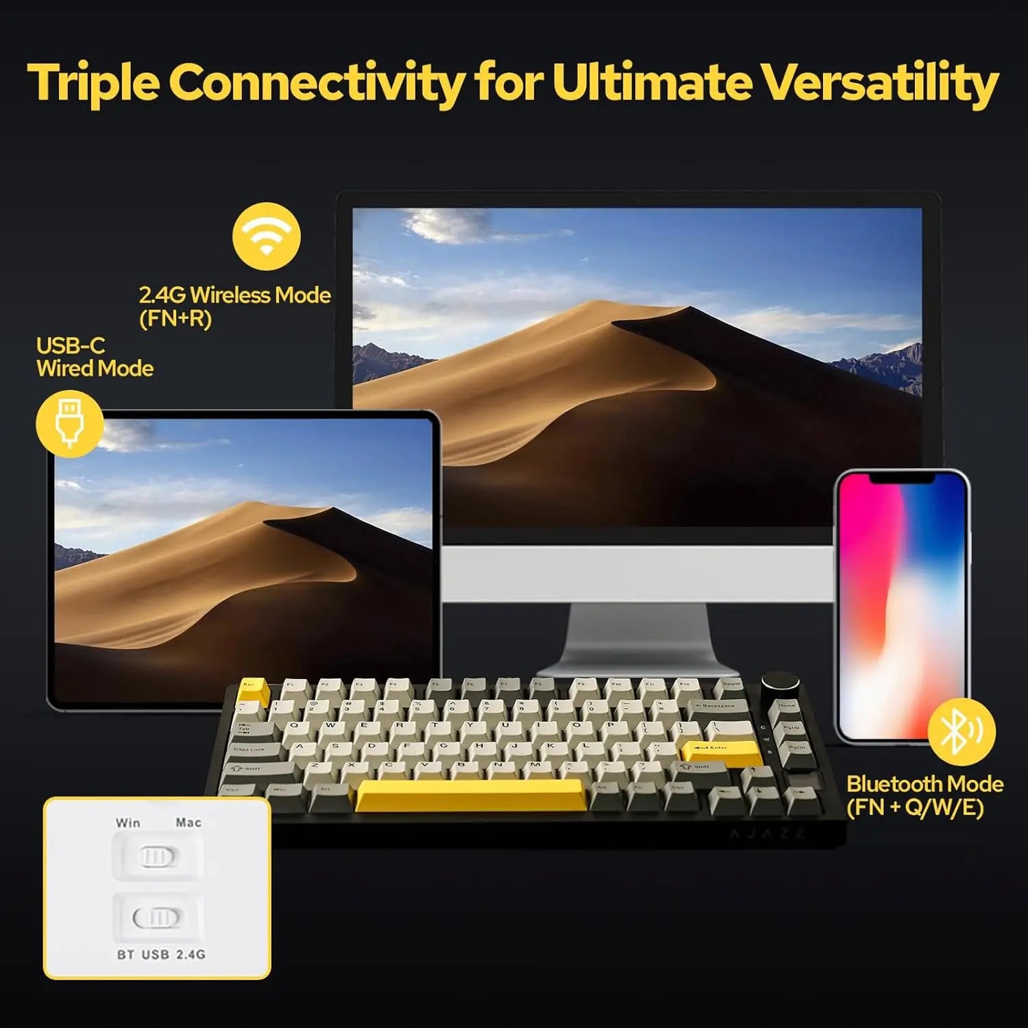 Teclado Mecânico Sem Fio AJAZZ AK820/Pro Bluetooth 5.1 2.4G USB-C Com Fio Hot Swappable RGB para Jogos com Montagem Gasket