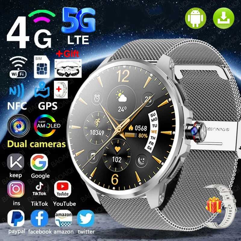 Smartwatch 4G com 16GB+256GB de RAM, tela AMOLED de 1,95 polegadas, bateria de 2100mAh, câmera de 900W, GPS, Wi-Fi, download de aplicativos Google, Android 9.0.