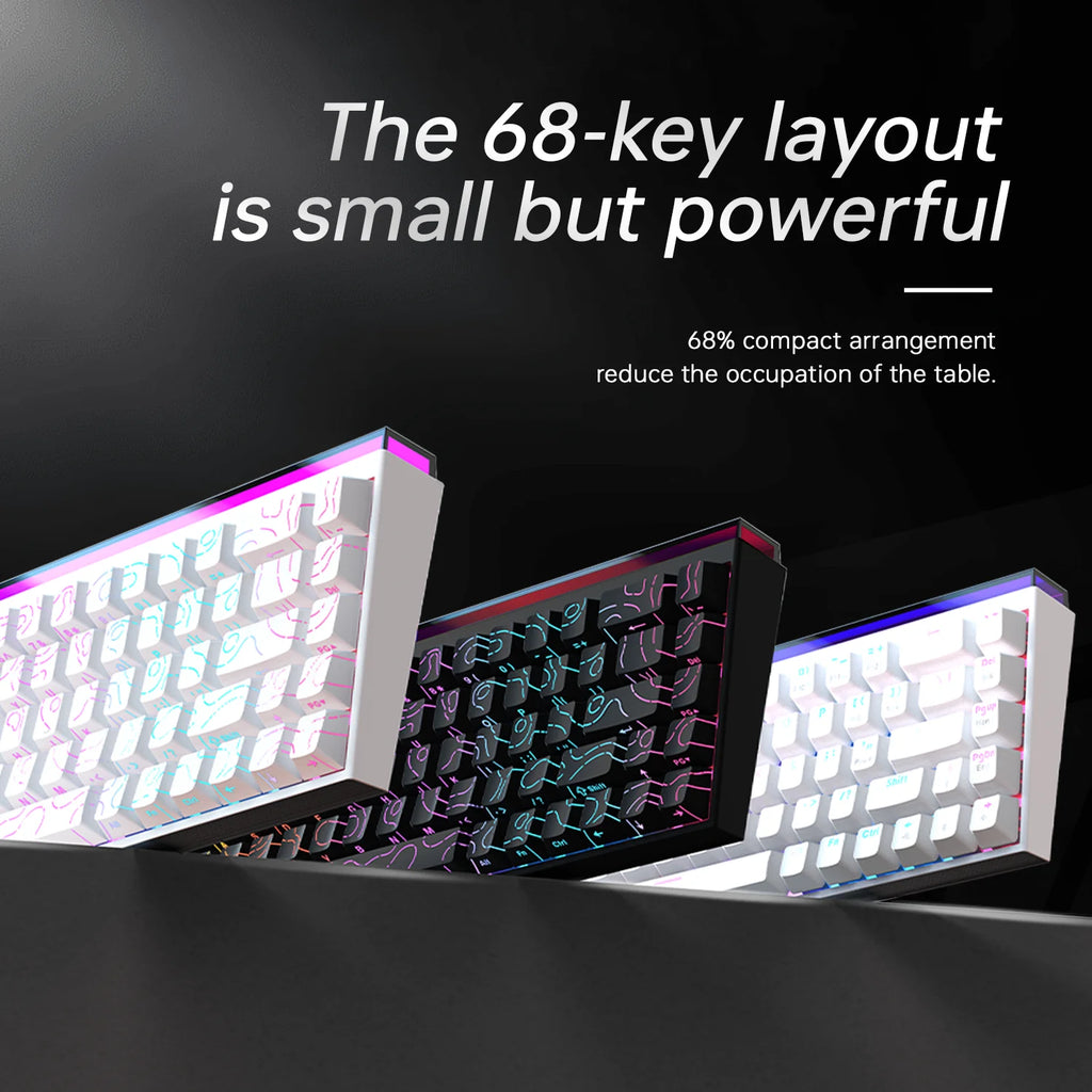 Novo ajazz nacodex nk68 teclado mecânico terreno keycap rgb barra de luz 68 teclas com fio jogos escritório com fio conectar teclado