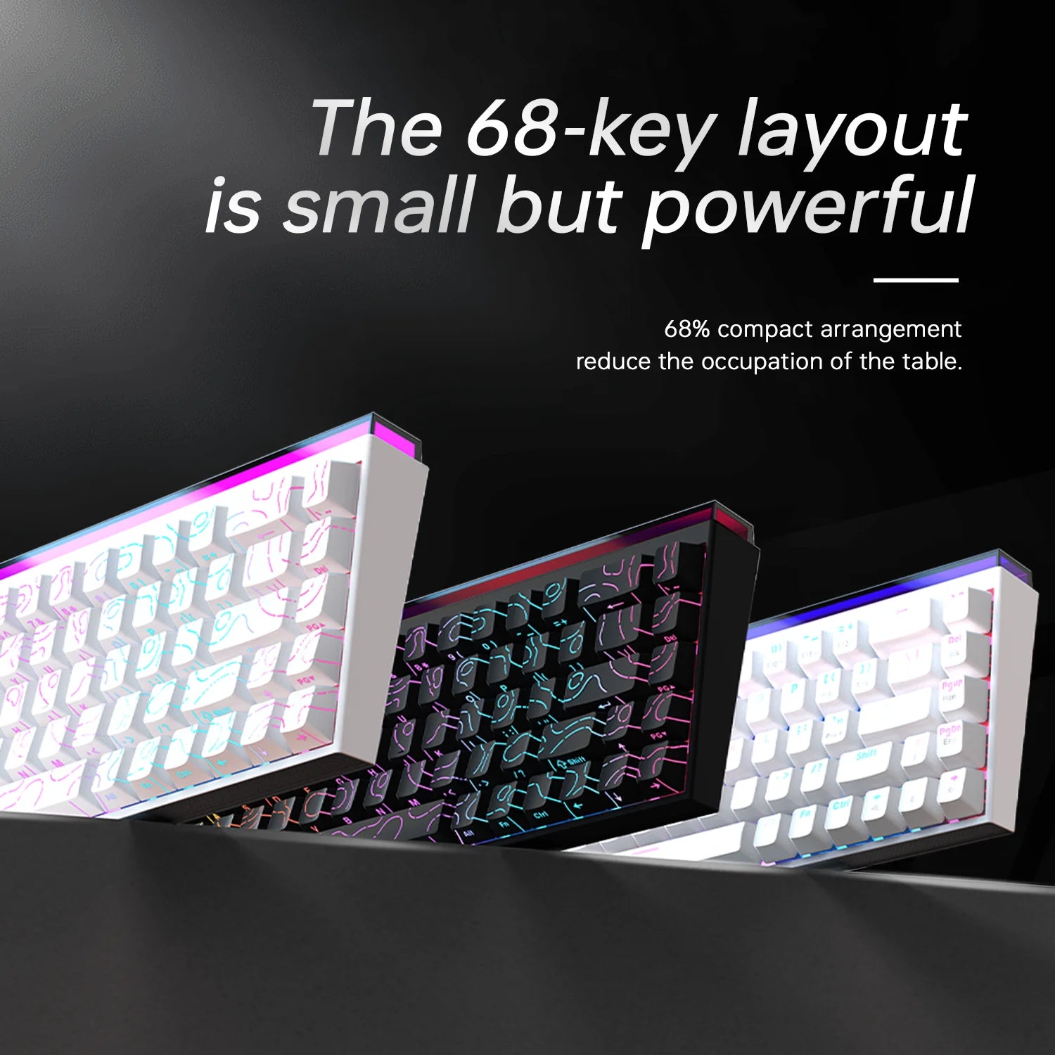 Novo ajazz nacodex nk68 teclado mecânico terreno keycap rgb barra de luz 68 teclas com fio jogos escritório com fio conectar teclado