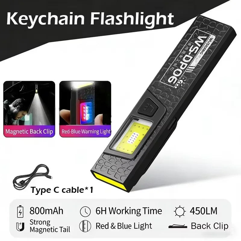Mini chaveiro lanterna com ímã recarregável multifuncional tocha lâmpada portátil clipe na lanterna à prova dwaterproof água luz de acampamento