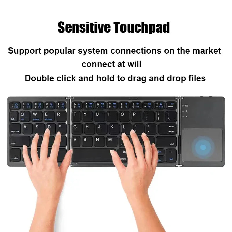 Teclado bluetooth triplo com touchpad portátil mini teclado recarregável teclado sem fio para windows android ios Tri-fold Bluetooth Keyboard with Touchpad Portable Mini Keyboard Rechargeable Keyboard Wireless Keyboard