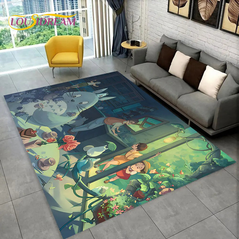 Tapete de Área 3D Antiderrapante Infantil com Desenho Animado O Meu Vizinho Totoro, para Sala de Estar, Quarto, Sofá e Decoração de Porta