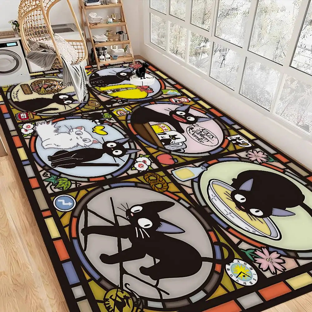 Tapetes de Quarto KiKi Jiji Retro com Múltiplas Opções para Sala de Estar e Cozinha, Tapete Antiderrapante de Boas-Vindas