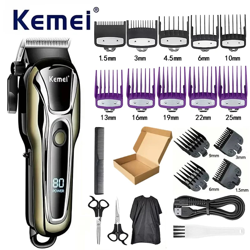 Máquina de Cortar Cabelo Elétrica Multifuncional Kemei Km-PG1990A, Aparador Recarregável Profissional com Cabeça Ajustável