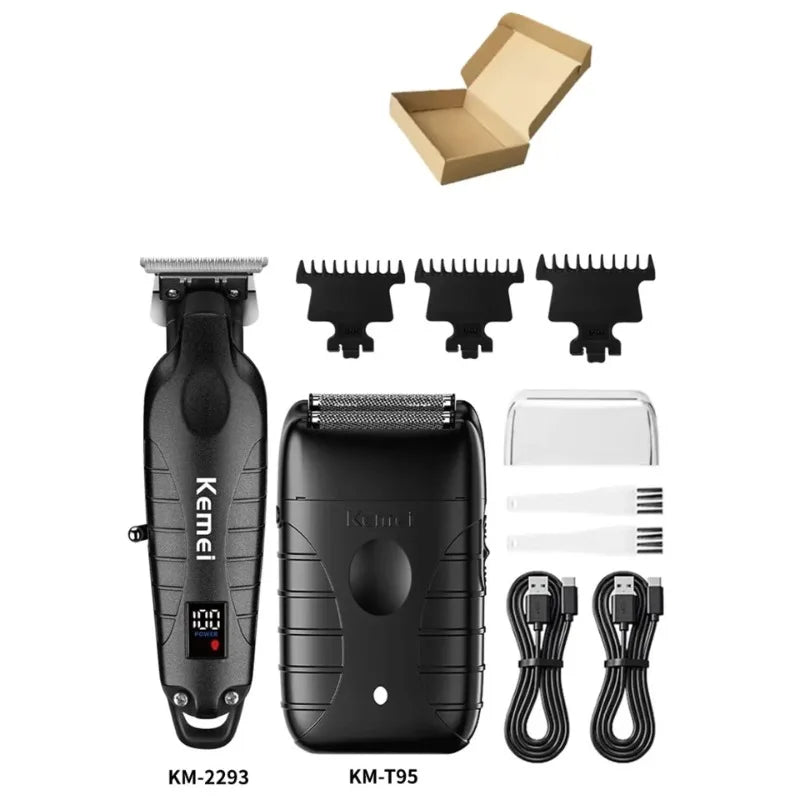 Máquina de Corte Profissional Kemei KM-1995 KM-2293 KM-T95, Aparador de Cabelo Elétrico com Display LCD