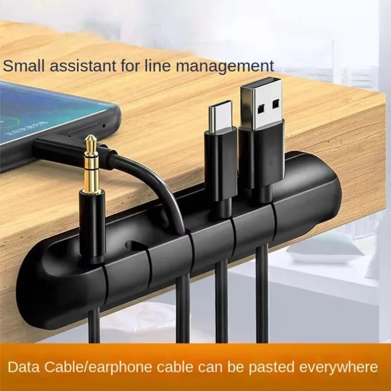 Organizador de Cabos Autoadesivo de Silicone para Mesa: Fixador de Plugues, Cabos de Mouse, Fones de Ouvido e Cabos de Dados de Celular