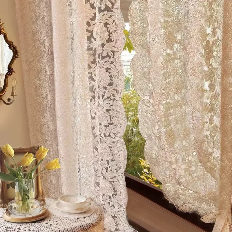 1pc estilo coreano francês ins creme estilo renda tule cortina para quarto e cozinha pequena janela decoração, cortinas de janela de casa