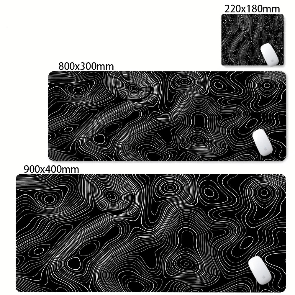 Xxl tapete de mesa preto e branco strata líquido mousepad grande abstrato mouse pad jogos deskmat com lockedge escritório antiderrapante tapete