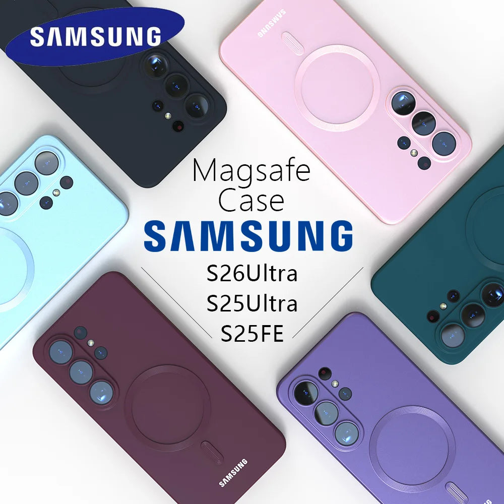 Capa Magsafe para Samsung Galaxy S26 Ultra S26 Plus S26 A57 S26 S25 S24 S23 S22 Ultra Plus FE EDGE, Capa Traseira de Silicone Macio