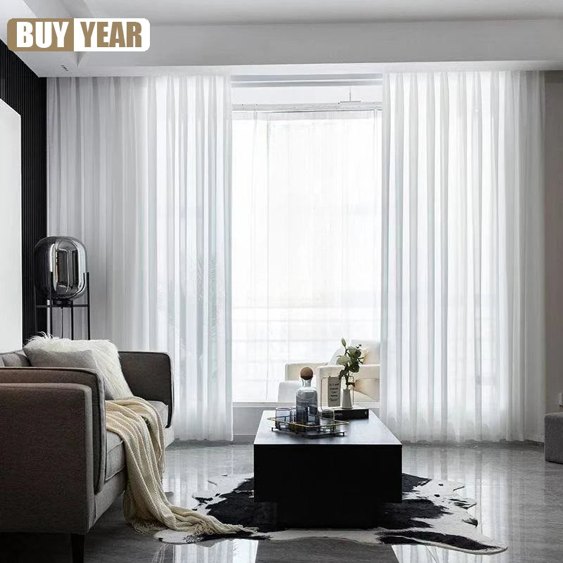 Cortinas de tule branco sólido de alta qualidade para sala de estar, decoração creme, janela bege, voile transparente, decoração moderna de chiffon para quarto