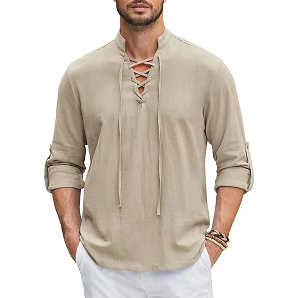 Camisa renascentista masculina pirata medieval viking topo camisas de linho de algodão masculino manga comprida traje de halloween