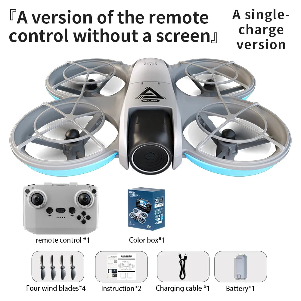 E69 mini drone câmera hd para evitar obstáculos fotografia aérea sem escova câmera dupla profissional com tela quadcopter
