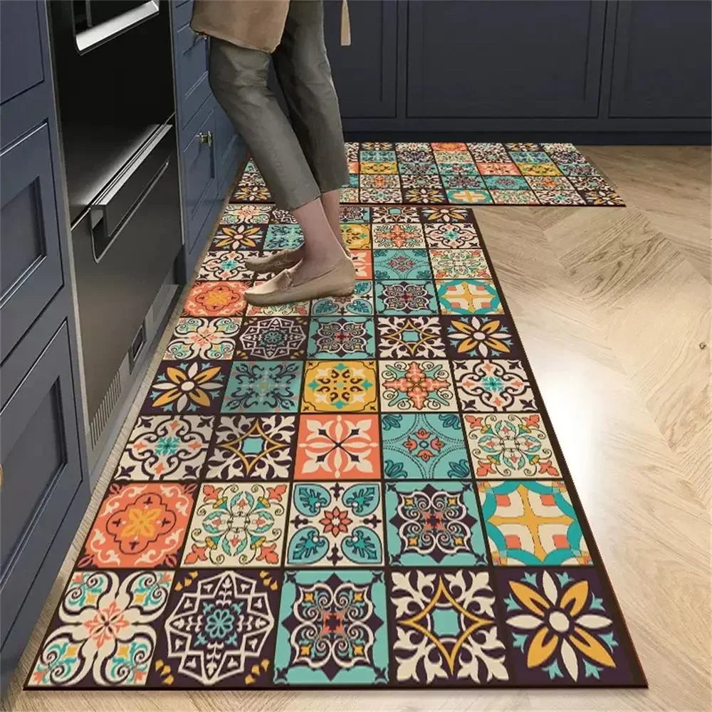 VIKAMA 1/2 peças Tapete Vintage para Cozinha, Sala de Estar, Quarto, Tapete de Corredor Antiderrapante, Capacho de Entrada, Decoração para Casa